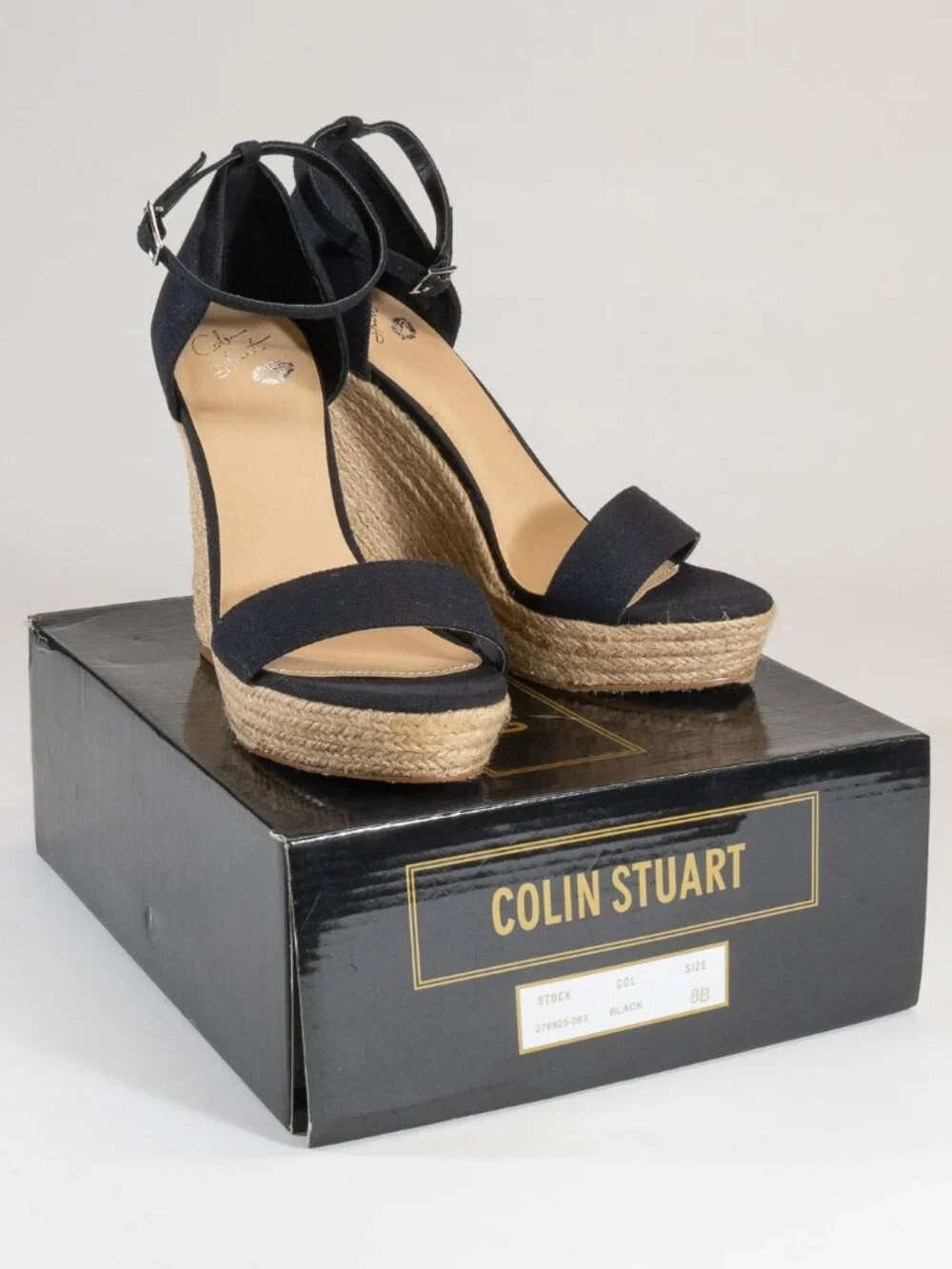 Colin Stuart Black Canvas Wedge Heel Espadrille Sandals, Size 8 (NWT)
